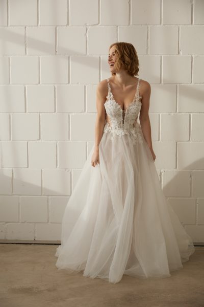 A-Linie aus Tüll mit besticktem Oberteil