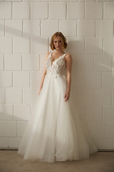 A-Linie aus Glitzertüll mit Spitzenoberteil