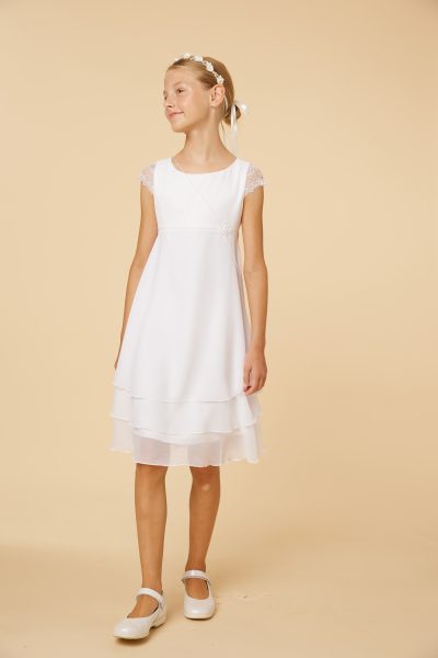 Kurzes Crinkle-Chiffonkleid mit kleinen Spitzenärmeln