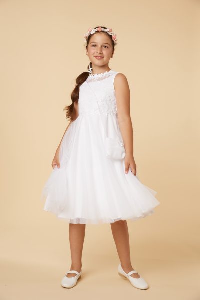 Tüllkleid in 3/4 Länge mit aufwendig besticktem Oberteil