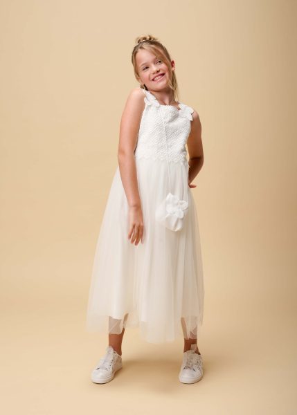 Softtüllkleid in 7/8 Länge mit Spitzenoberteil