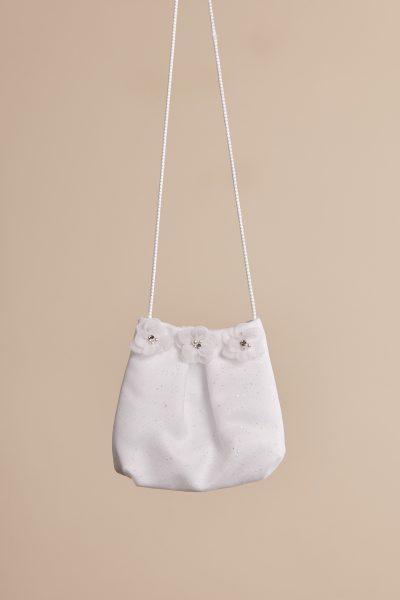 Tasche aus Glitzertüll mit Blüten, Strasssteinchen und Perlen