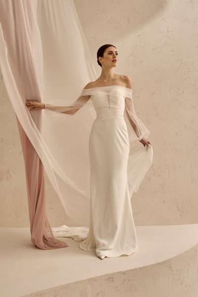 Kleid aus Crepe, Spitzeneinsatz mit Add On Tülltop / ohne Spitzeinsatz