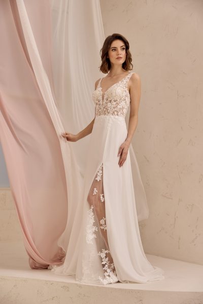 Kleid aus Chiffon mit Spitzenoberteil